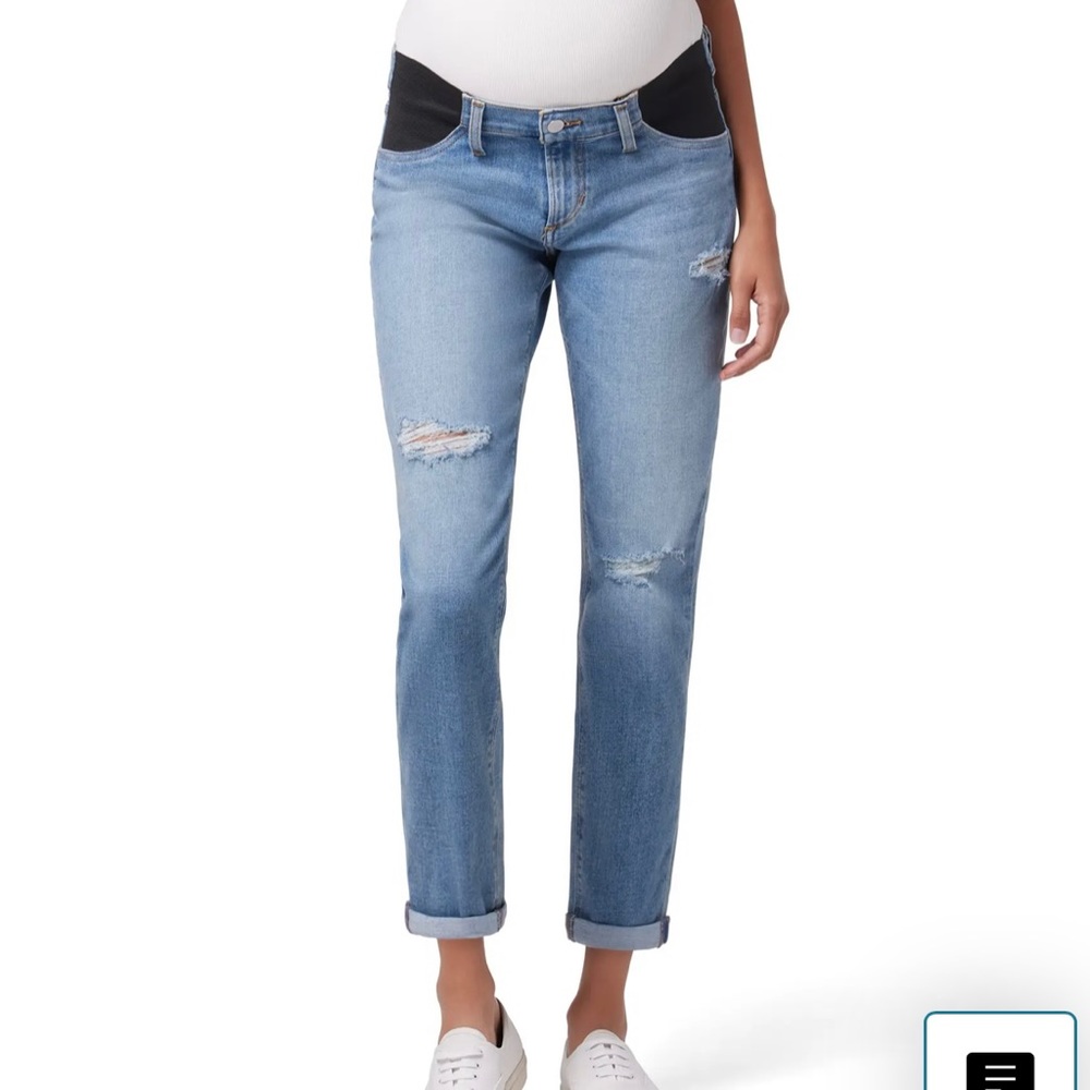 Distressed boyfriend ankle maternity jeans side panel